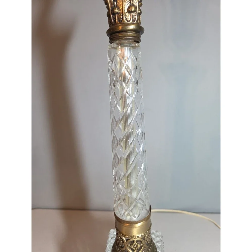 Heavy Vtg Diamond Cut Crystal Glass Table Lamp Hollywood Regency Loevsky Style